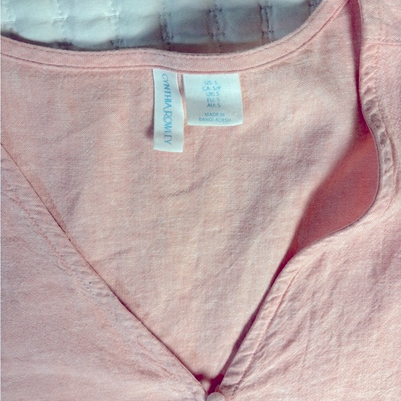 Cynthia Rowley Pink Linen Blend Button Front Blouse‎ with Tie Sleeve Detail Sz S - Picture 5 of 5